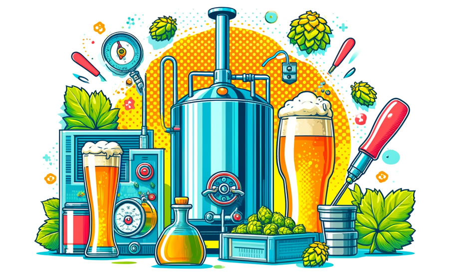 クラフトビールの製造工程をイメージしたイラスト画像